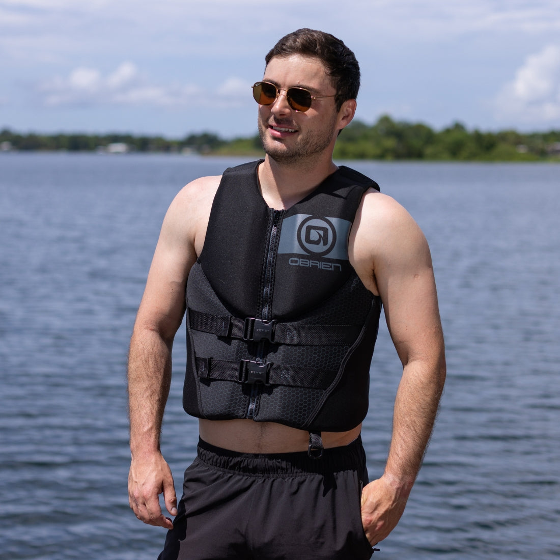 O'Brien Men's Traditional Life Jacket I Black | Jetski Lanyard